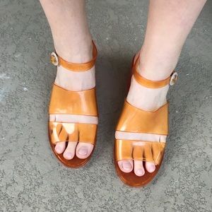 ORANGE JELLY HEELED SANDALS